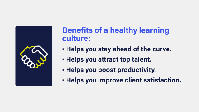 A text image that lists the benefits of a healthy learning culture.
