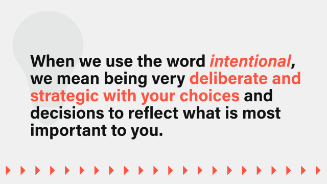 An image that reads: When we use the word intentional, we mean being very deliberate and strategic with your choices and decisions to reflect what is most important to you.
