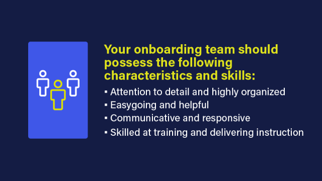 An image that lists the characteristics of an onboarding team.