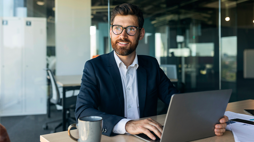 Man thinking about protecting data with cloud document management system