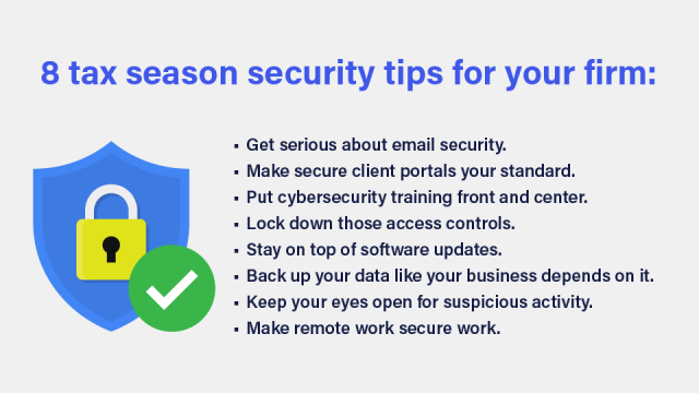 A text image that lists 8 tax season security tips for your accounting firm.