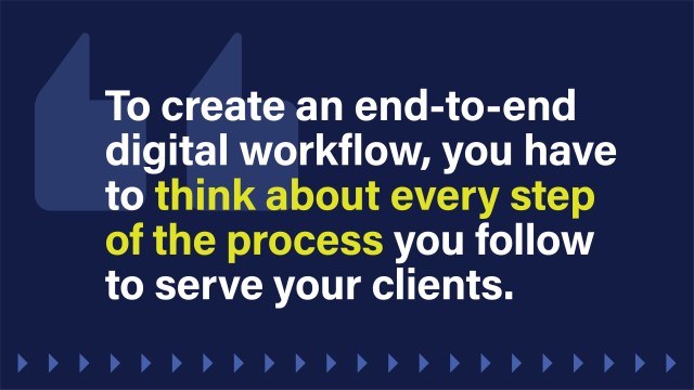 An image with the following pull quote from the blog post: To create an end-to-end digital workflow, you have to think about every step of the process you follow to serve your clients.