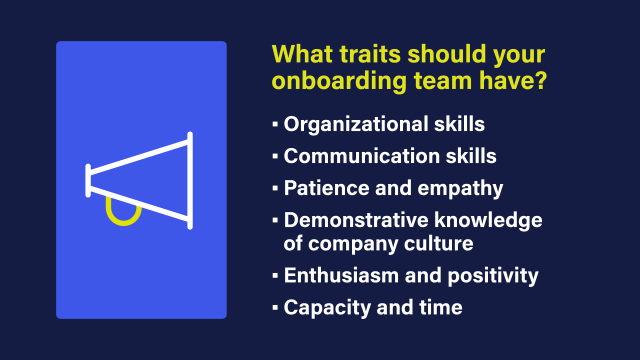 A text image that lists the traits your onboarding team should have. These are also outlined in the text below the image.