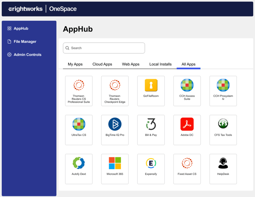 Image of All Apps portal in OneSpace Firm