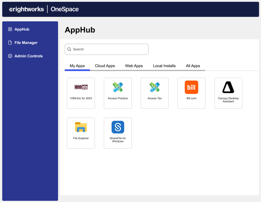 Image of My Apps page in OneSpace Firm