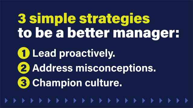 An image that lists the three simple strategies to become a better manager.