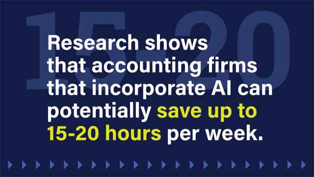 An image reads: Research shows that accounting firms that incorporate AI can potentially save up to 15-20 hours per week.