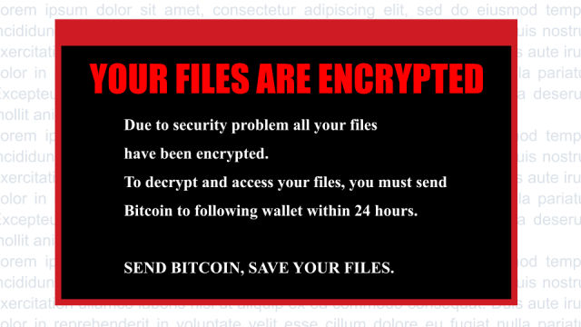 An image that represents a popup, letting the user know their files have been encrypted and they must pay the ransom.